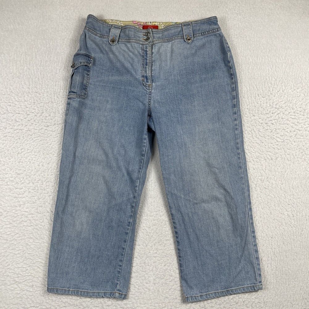 Oscar De La Renta Jeans Womens 12 Blue Denim Capri Cargo Casual Everyday Travel